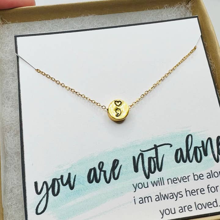 Little Happies Co - Wholesale Pendant/Charm Necklace - Semi-Colon, Semicolon Necklace, Mental Health Awareness0