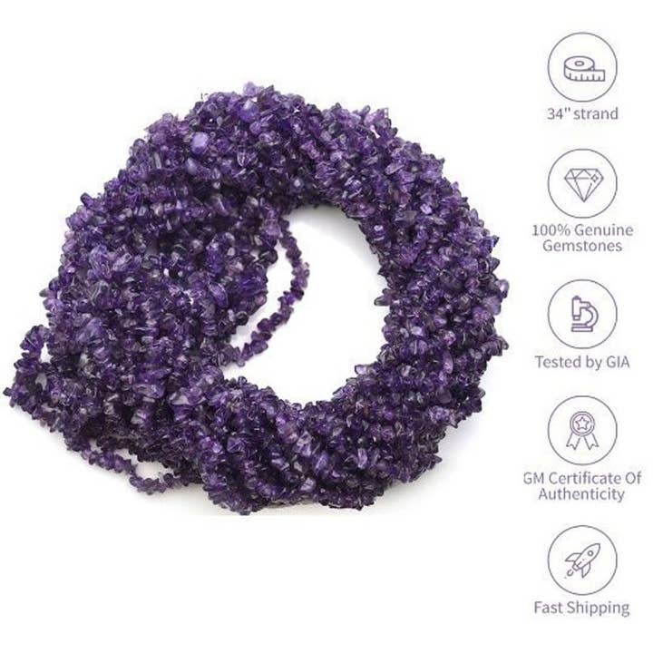 GemMartUSA - Wholesale Beads - Amethyst Chip Beads, Drilled Natural Gemstone, 34 Inch