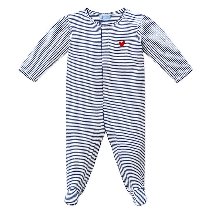 Harbor Hearts Zip Onesie Navy Stripe for wholesale by Joy Street