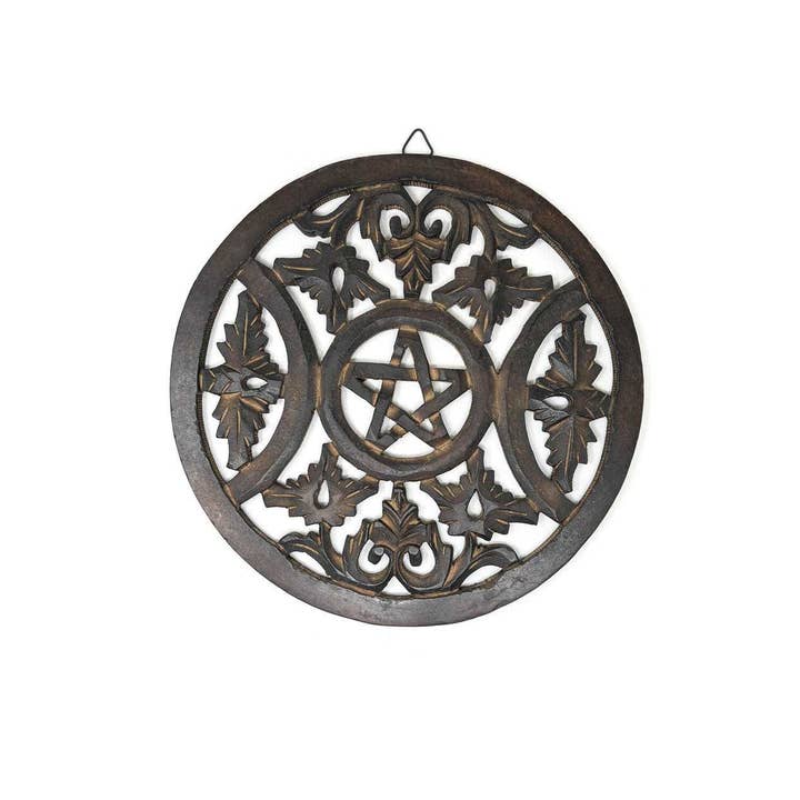 Wood Wall Hanging Triple moon PENTACLE 12" for wholesale by Vrinda