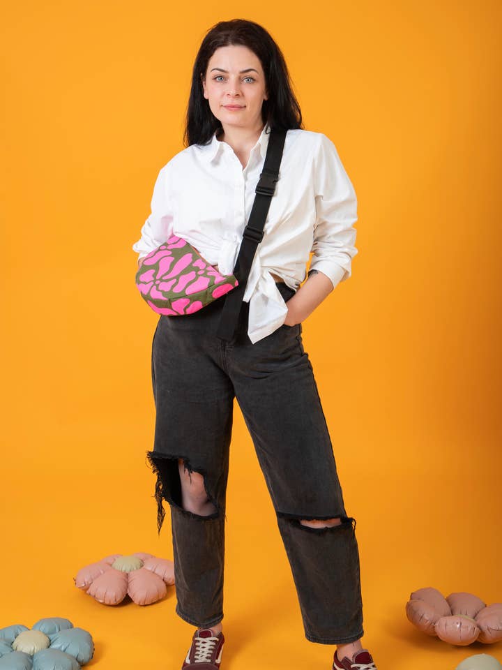 Handprinted waxed canvas Sling bag for wholesale by Yolla.studio