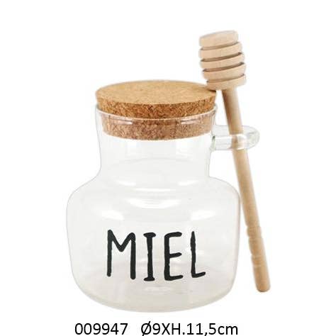 Honey Pot with Cork Lid + Spoon Ø9 X H.11.5 cm for wholesale by Faye