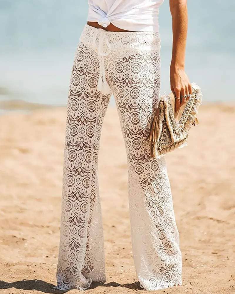 Queen Fashion – Engroshandel Strandbadekåbe – Dame – hule hæklede blondebukser med snor4