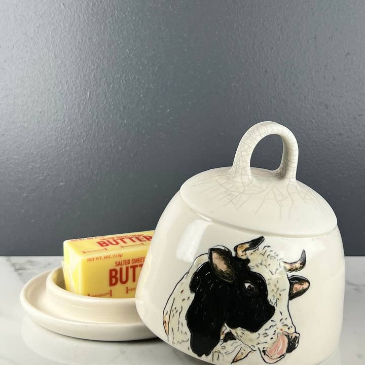Lucy Nilan Studios - Wholesale Butter Dish - Black cow butter dish2