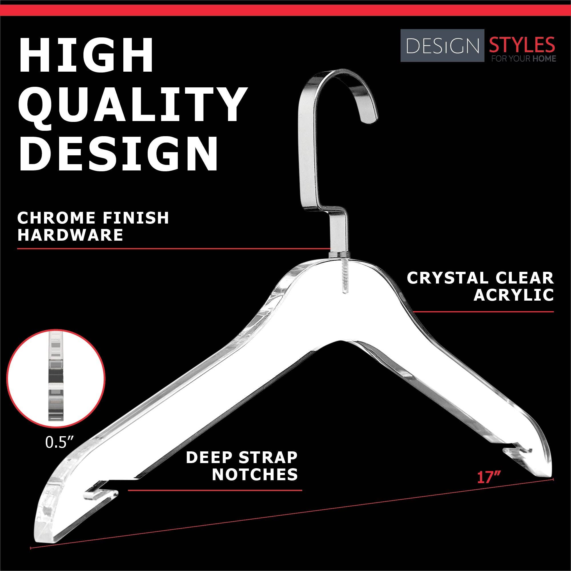 DesignStyles Home - Wholesale Clothes Hangers - Clear Acrylic Clothes Hangers with Silver Colored Hooks2