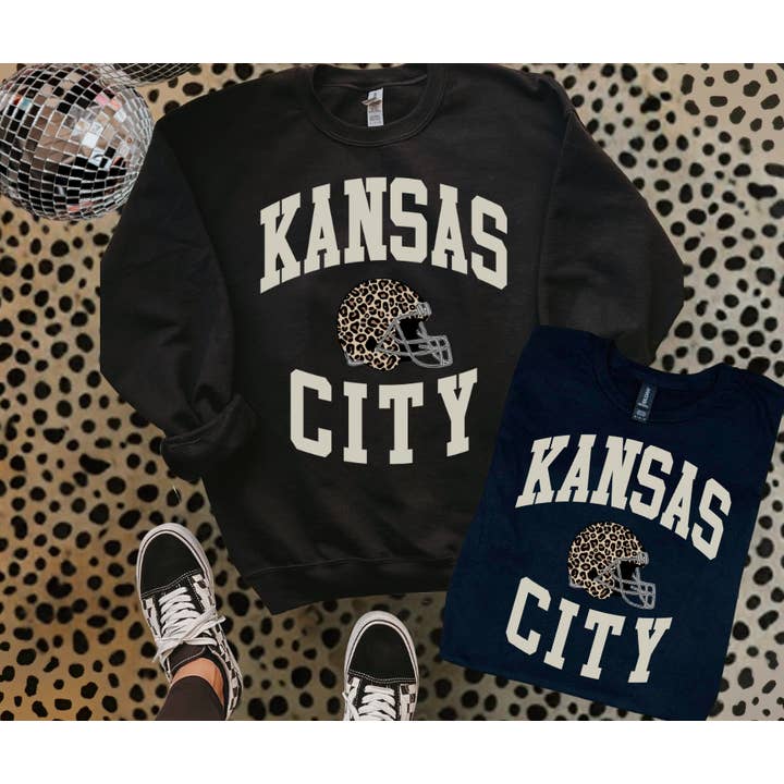 White Kansas City Leopard Helmet Sweatshirt or Tee for wholesale by The Red Rival Wholesale