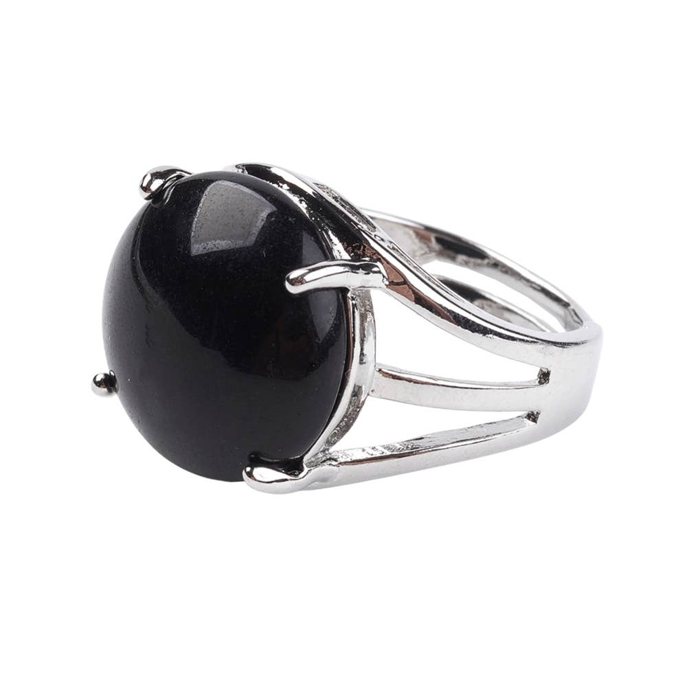 VIE - Vendita all'ingrosso Anelli cocktail/statement - Anello regolabile placcato argento con grande pietra circolare69