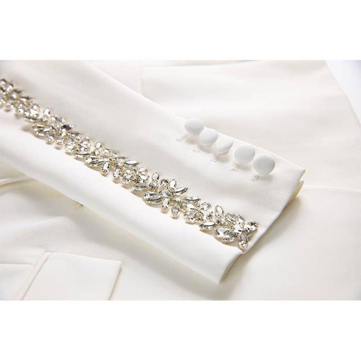 Calista White Rhinestone Arm Blazer & Pant Two Piece Set for wholesale on Faire5