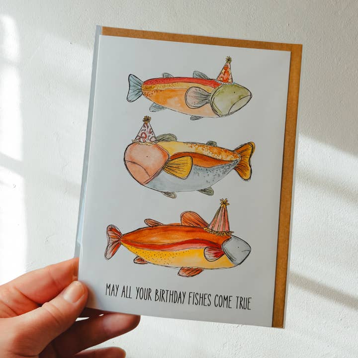 Birthday | May All Your "Birthday Fishes" Come True Card for wholesale by Song & Sparrow Studio