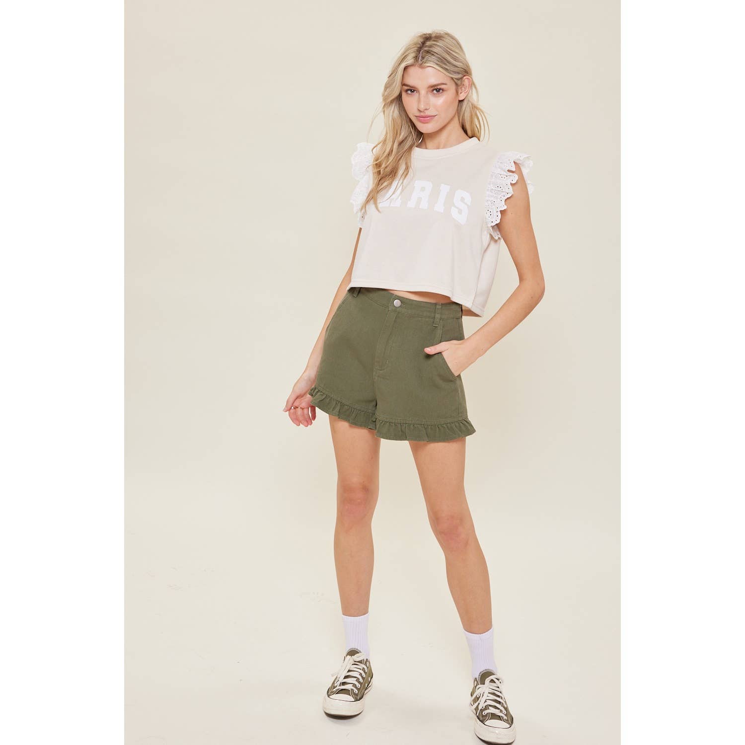 idem ditto – wholesale Shorts – Women’s – RUFFLED HEM COTTON SHORTS WITH POCKETS9