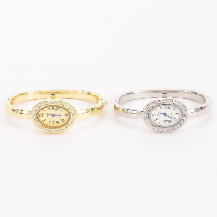 Relógio de Pulso Oval com Cristais Encrustados por atacado de 3AM BY H&D ACCESSORIES