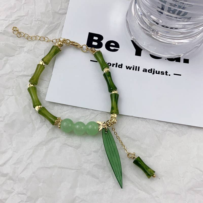 Gemscape UK - Wholesale Beaded Bracelet - Bamboo Green Gold Bracelet5