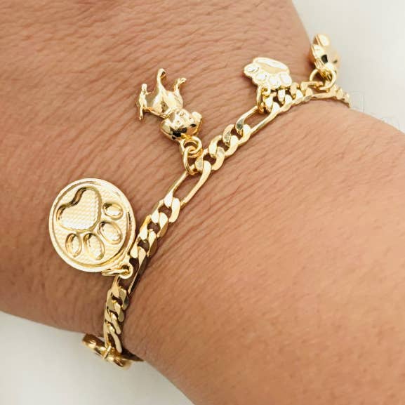 Pet Paw Bracelet, Figaro Chain Bracelet, Paw Print Bracelet, for wholesale by Housegoldjewelry