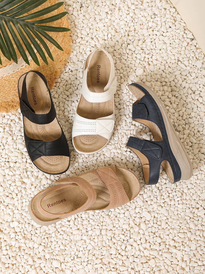 Rentoes – wholesale Sandals – Women's – Women's Comfort Flat Sandals with Velcro Straps JS698-3