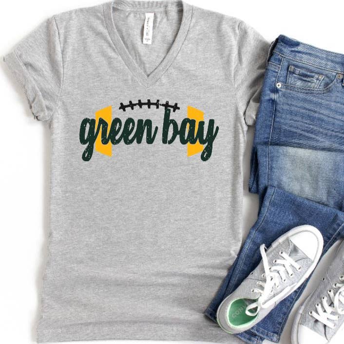 Green Bay Football V-Ausschnitt Grafik T-Shirt für den Großhandel von Tron Tron Graphic Wear