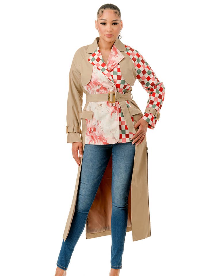 Regular Long Sleeve Asymmetric Patchwork Trench Coat for wholesale by Namatt Design