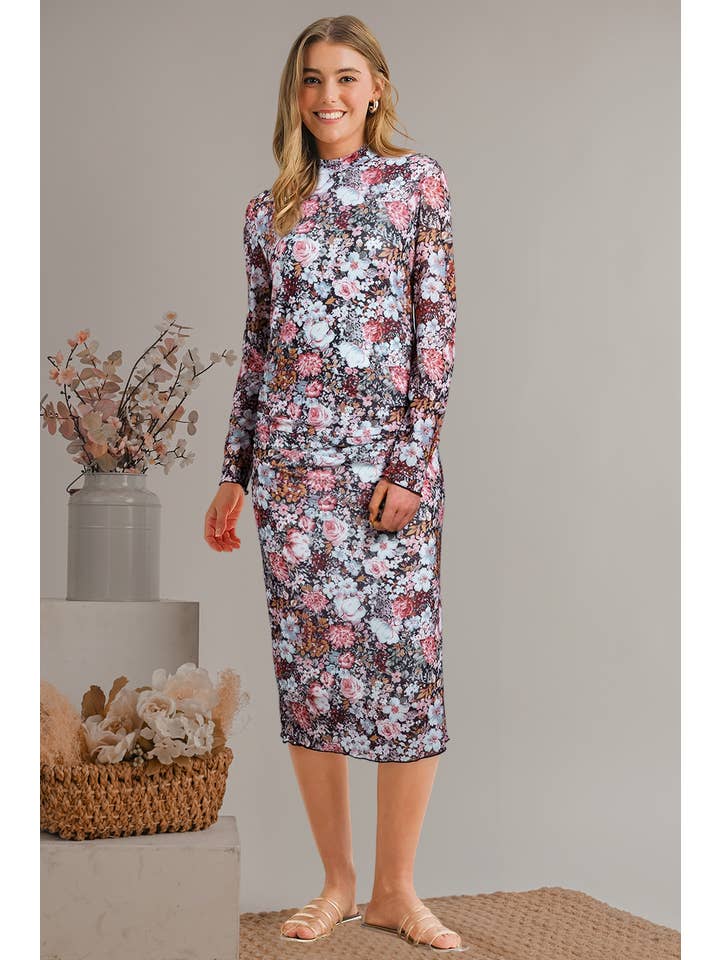 As shown Grace Floral Print Bodycon Midi Dress | S-XL for wholesale on Faire