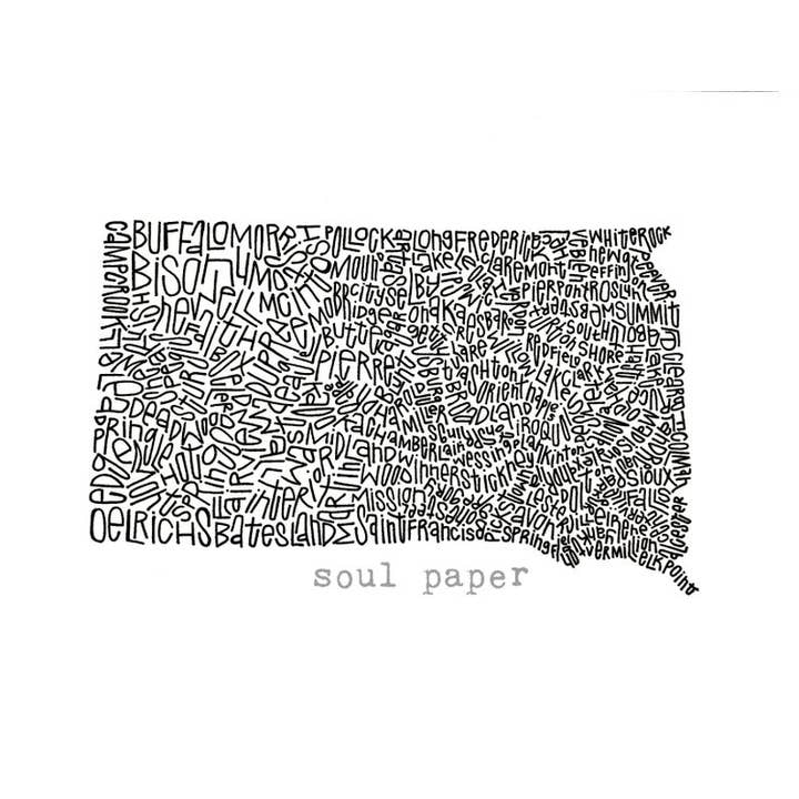 Mappa South Dakota per la vendita all'ingrosso da parte di Soul Paper