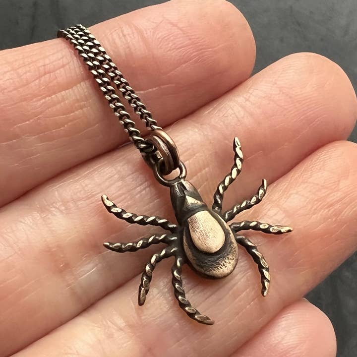 Sterling Silver or Bronze Tick Insect Pendant, With or Without Your Choice of Vegan Choker or Sterling Silver Necklace for wholesale by Metal Cloth & Wood