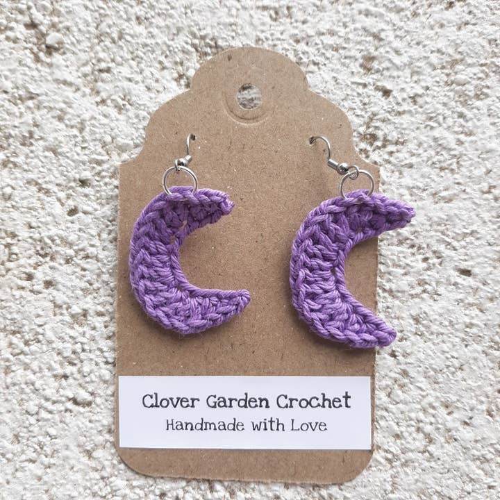 Crochet Cotton Moon Drop Earrings for wholesale by Clover Garden Crafts