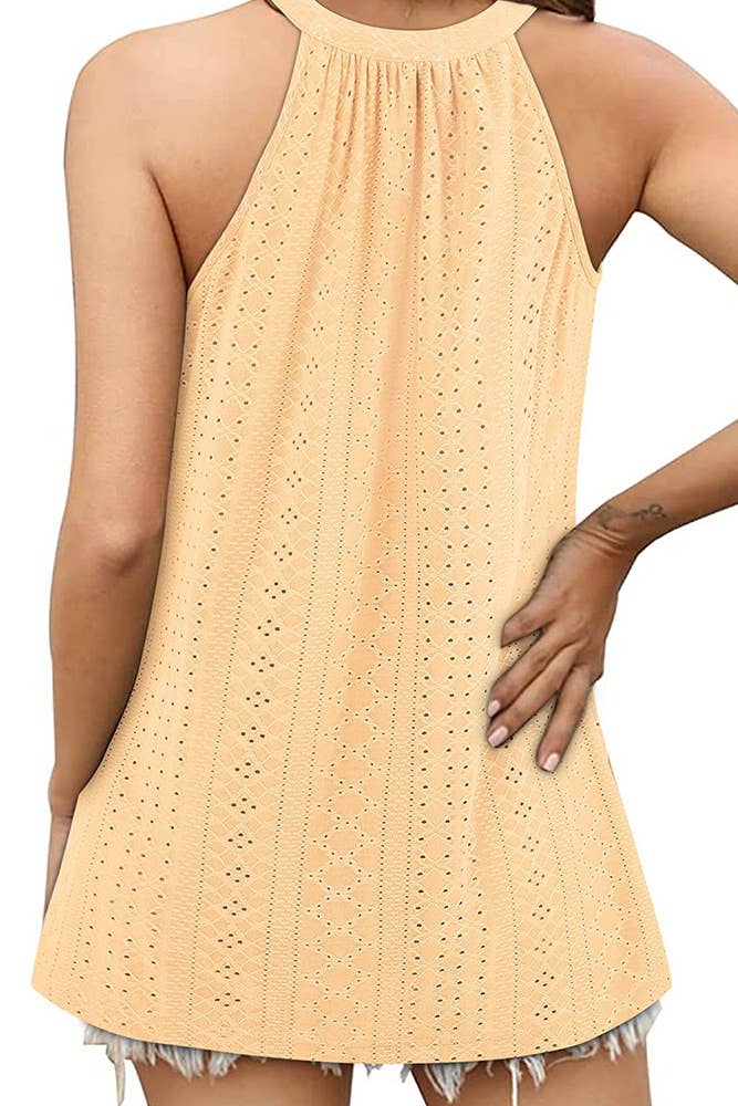 UNISHE - Wholesale Tank Top - Women's - Sleeveless Halter Hollow Out Tank Top ZZKF6832