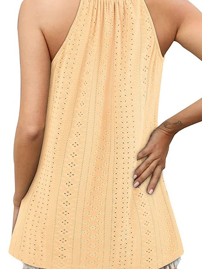 UNISHE - Wholesale Tank Top - Women's - Sleeveless Halter Hollow Out Tank Top ZZKF6832