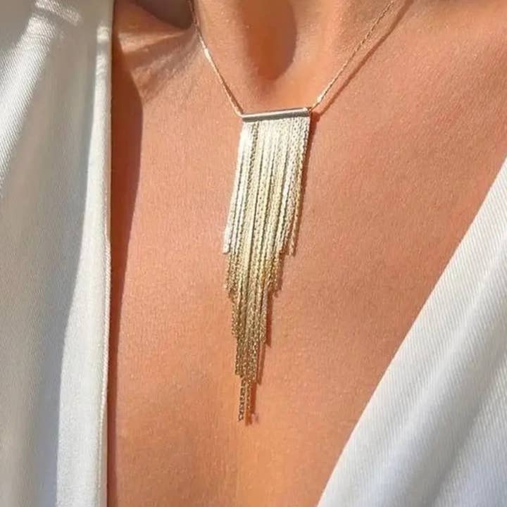 House12 - Wholesale Y-neck/lariat necklace - Fringe Necklace Gold