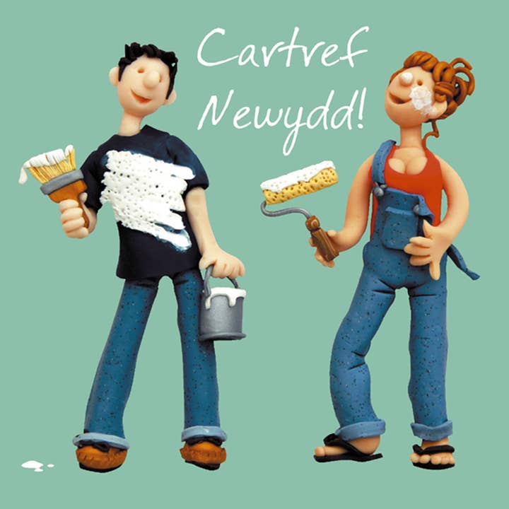 Cartref newydd - decorating Welsh language new home card for wholesale by Inky Blue Ltd t/a Holy Mackerel