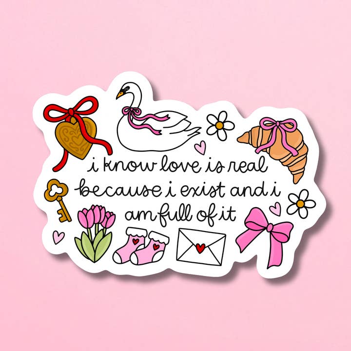 Je sais que l'amour est réel | Autocollant résistant à l'eau de la Saint-Valentin pour la vente par The Sunday Disco