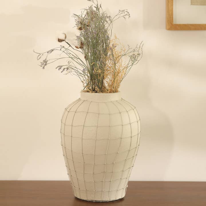 Vase | 12" Long Handmade Terracotta Vase with Wireframe for wholesale by ExpoBazaar