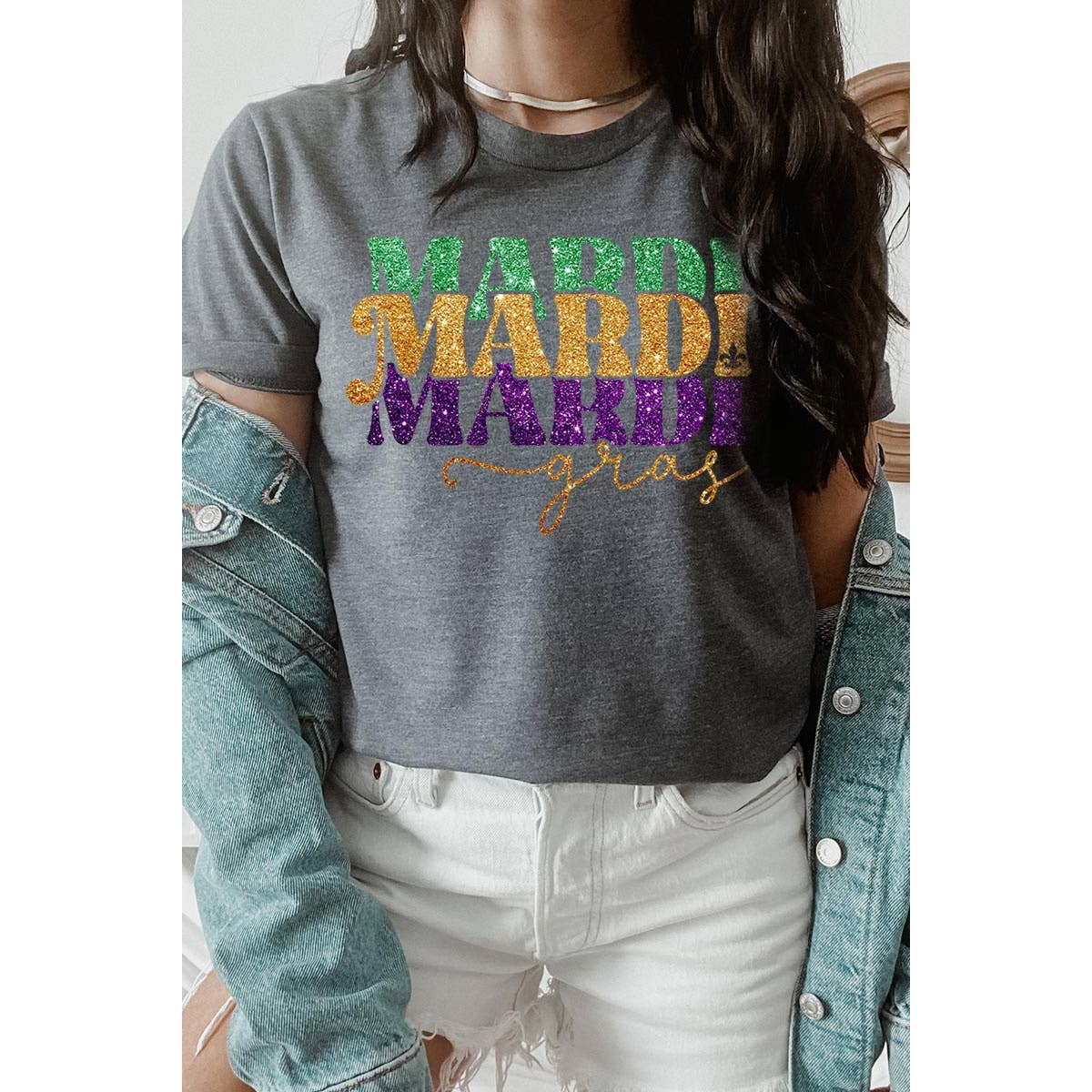 COLORBEAR - Wholesale Screen Printed T-Shirt - Women's - MARDI GRAS,FAUX GLITTER UNISEX SHORT SLEEVE,GRAPHIC4