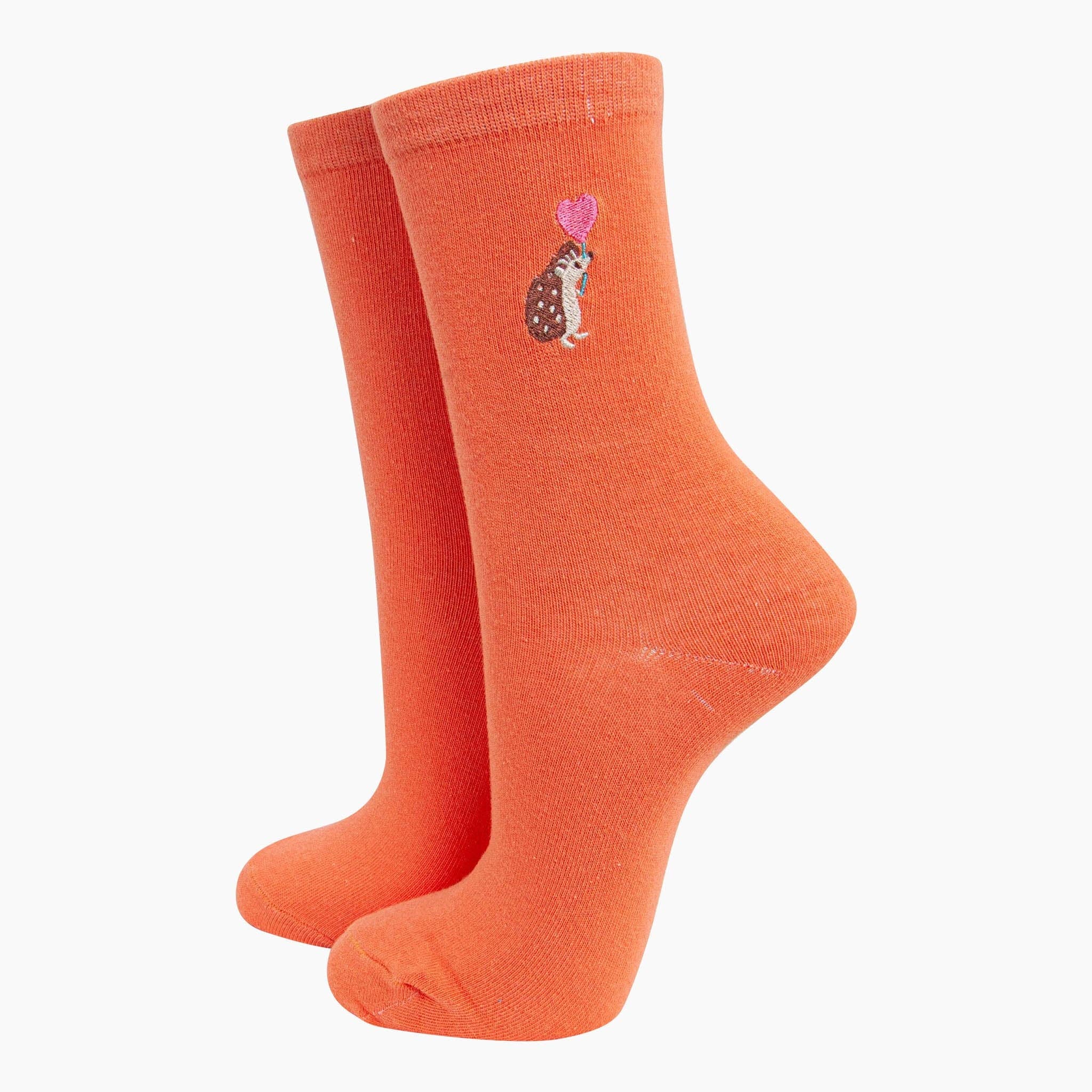 Sock Talk - Wholesale Socks - Women's - Women's Embroidered Socks - Orange, Hedgehog Heart Balloon0