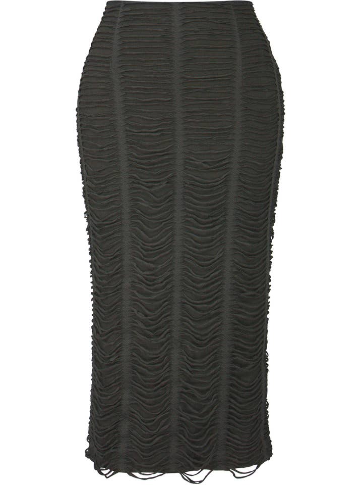 Jupe mi-longue déchirée Chic Star grande taille en noir 080924 pour la vente par CHIC STAR