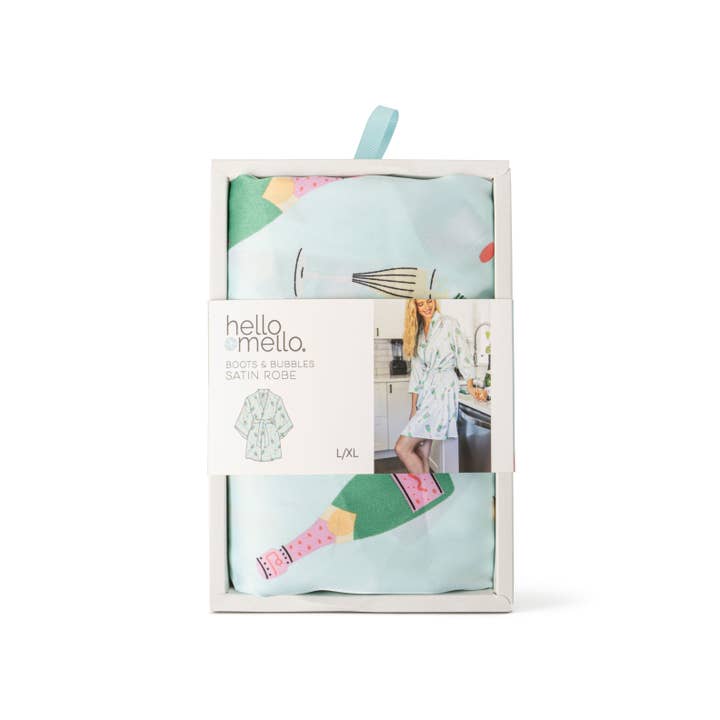 DM Merchandising - Wholesale Robe - Women's - Hello Mello Boots & Bubbles Satin Pajama Robe Open Stock8