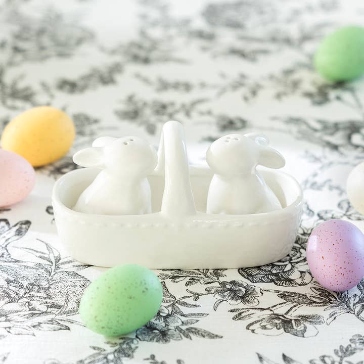 Easter Bunny Basket Ceramic Salt and Pepper Shaker Set for wholesale by Grace Teaware