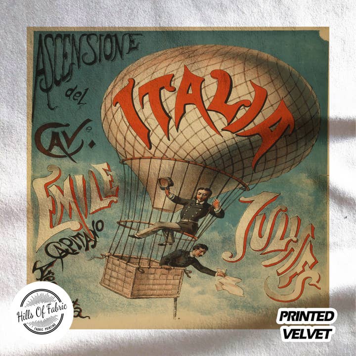 Italia Hot Air Balloon Printed Fabric Panel for wholesale by Hills Of Fabric