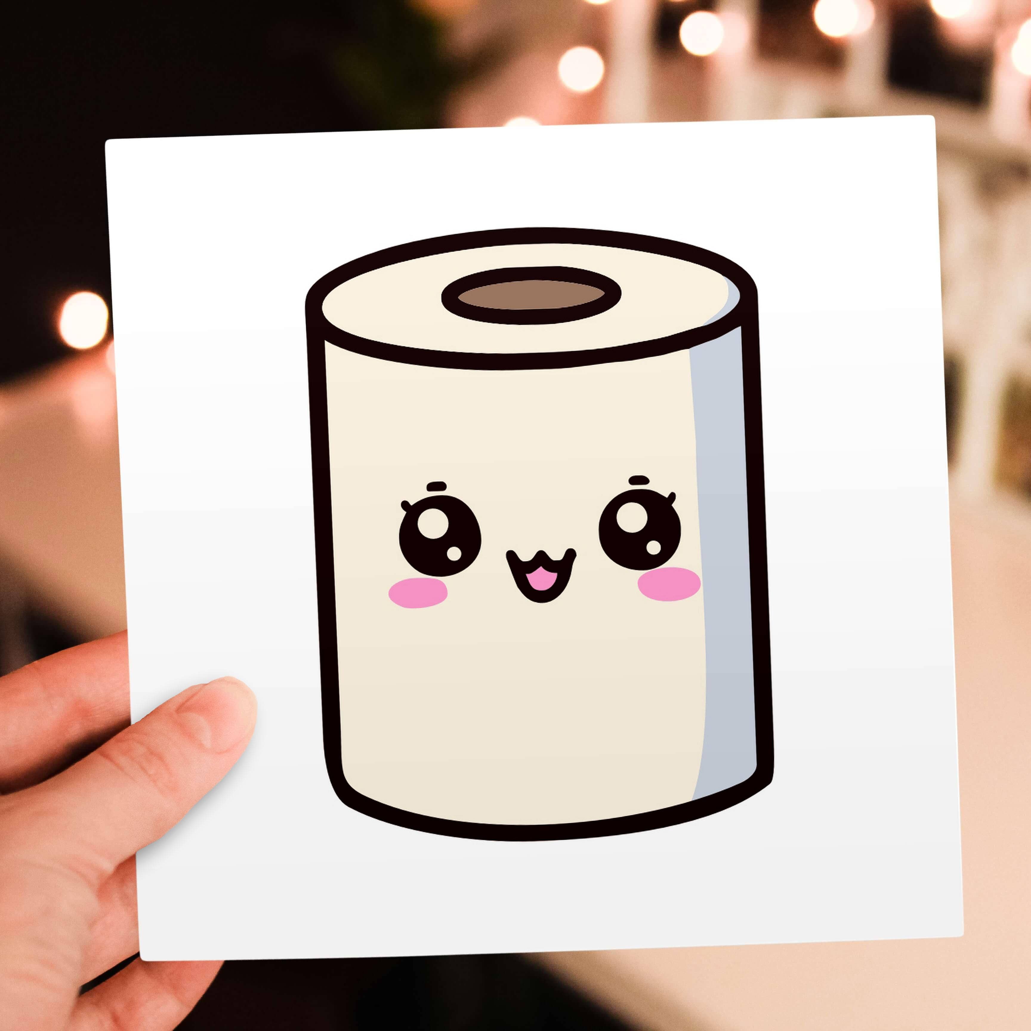 3dRose - Vente Carte de vœux classique - 3dRose, Illustration Kawaii Mignonne d'un Rouleau de Papier Toilette, Carte de Vœux5