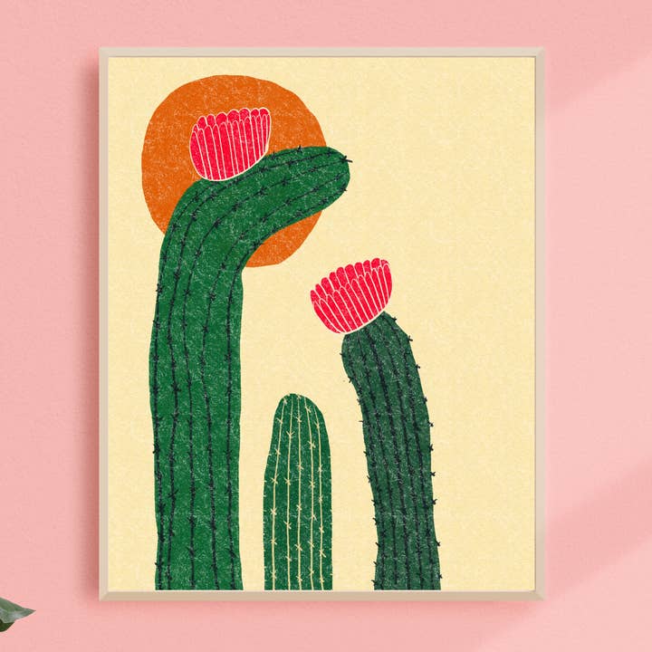 Impresión artística de cactus florales grandes para venta al por mayor de Black Lab Studio