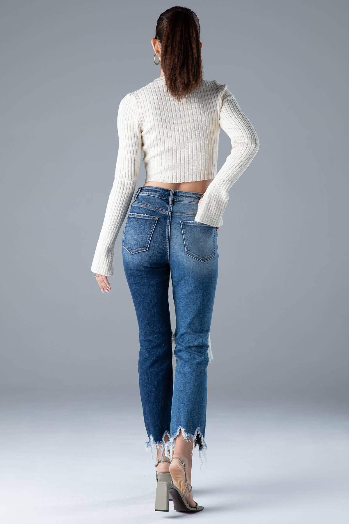 Ceros Jeans - Vente Jean – femme - Denim droit bicolore Distress taille haute pour femmes, automne6