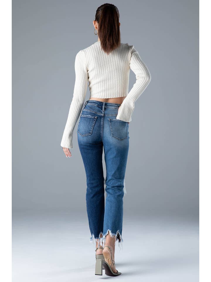 Ceros Jeans - Vente Jean – femme - Denim droit bicolore Distress taille haute pour femmes, automne6