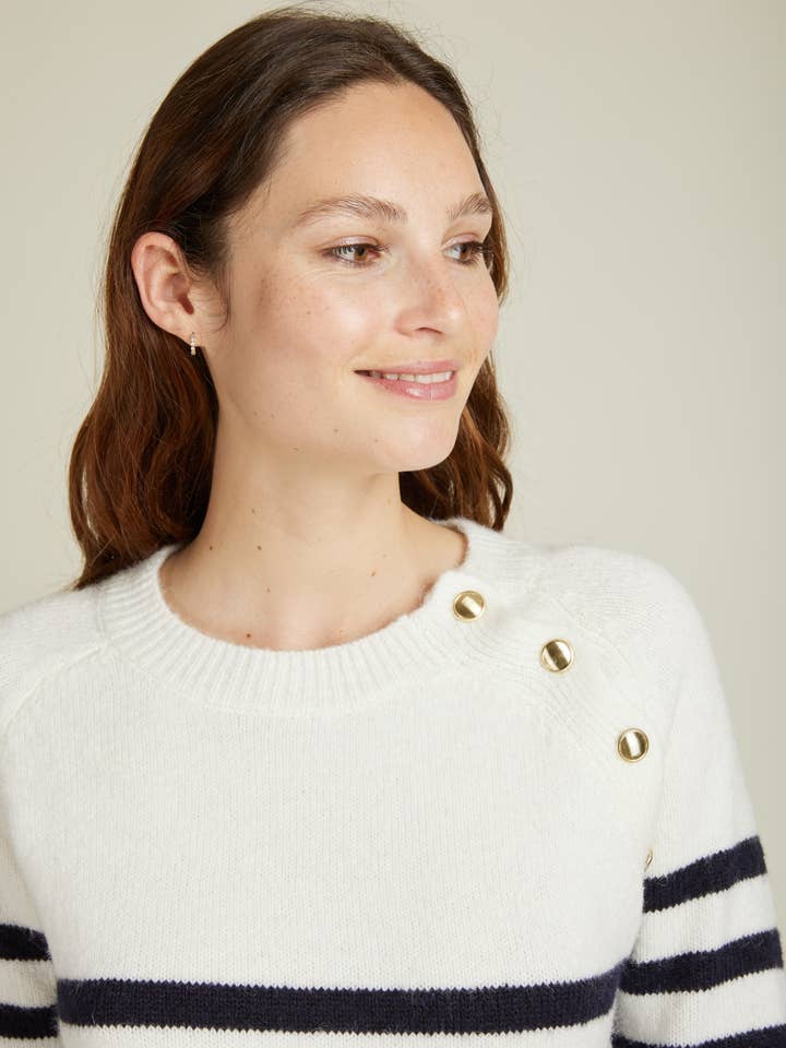 Andy & Lucy - Wholesale Dress - Women's - ARLENE - Mid-length sweater dress with stripes and gold buttons11