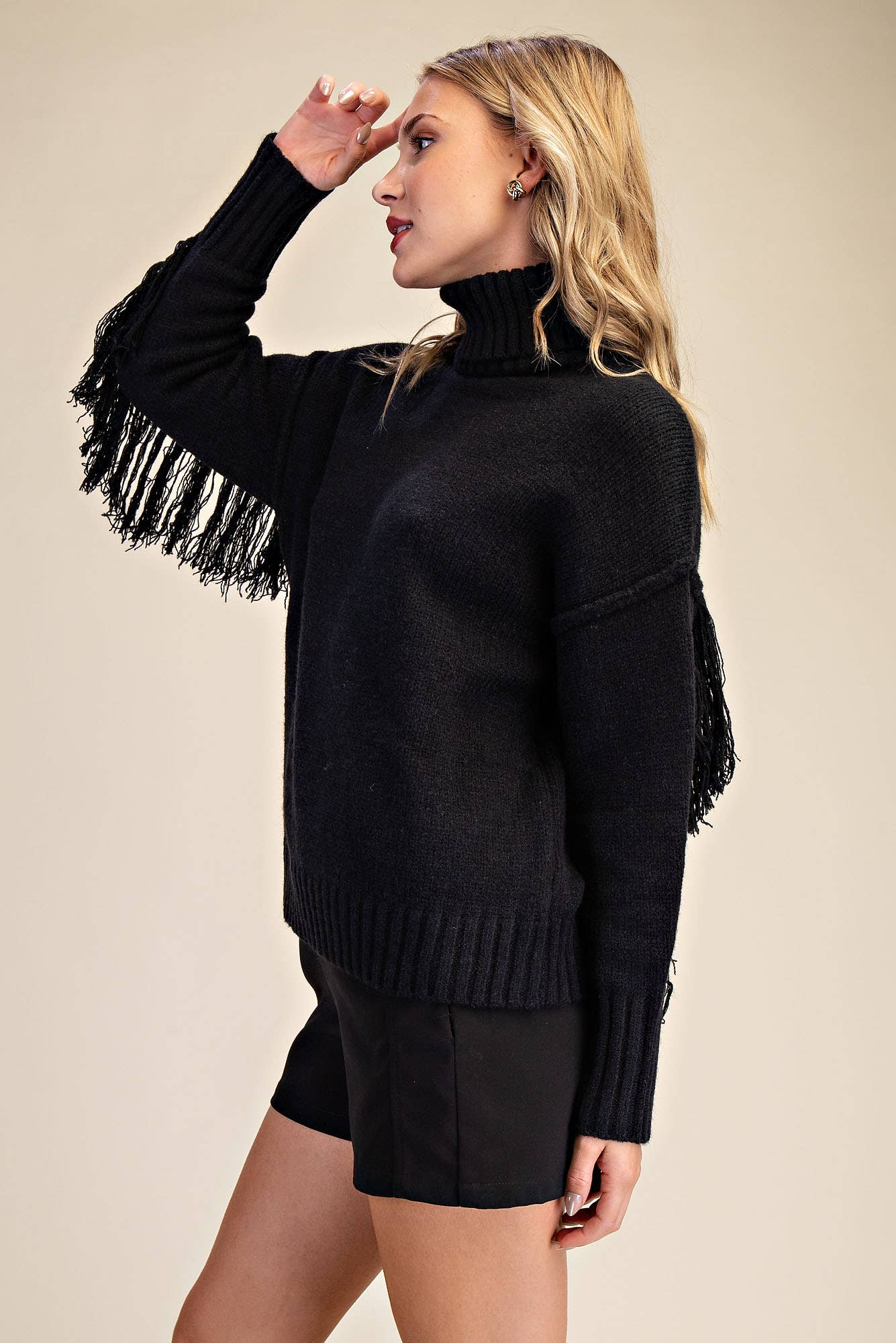Glam - Wholesale Knit Sweater - Women's - Turtleneck Long-Sleeve Sweater With Fringe Detail6
