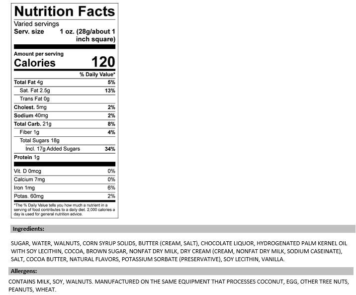 Valley Fudge & Candy - Wholesale Fudge - Chocolate Walnut 6 lb. Fudge Slab3