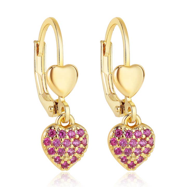 Pink Puffy Sparkle Heart Lever Back for wholesale by The Tiny Gem