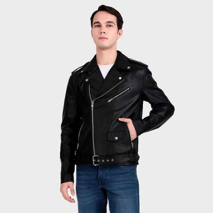 Chaqueta de cuero negra para motocicleta para venta al por mayor de Classy Leather Bags