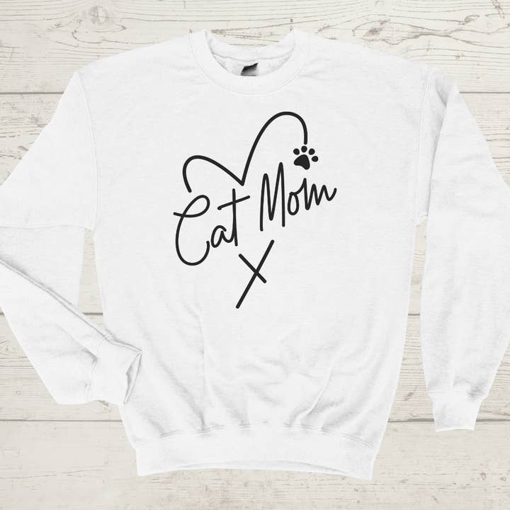 Cat Mom Heart-Shaped Crewneck for wholesale by Cutesey Tee's