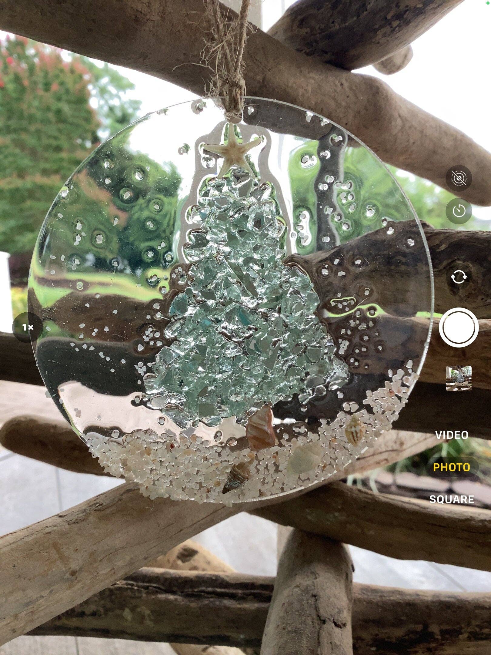 Sea Dreams Coastal Art - Wholesale Ornament - Coastal Christmas Ornament- Aqua Christmas Tree with shells and Beach, Beachy Christmas, Resin and glass ornament, Handmade1
