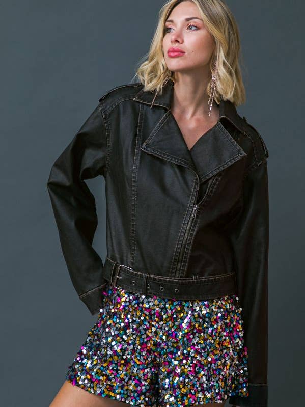 A washed faux moto jacke - IJ10195 for wholesale by FLYING TOMATO