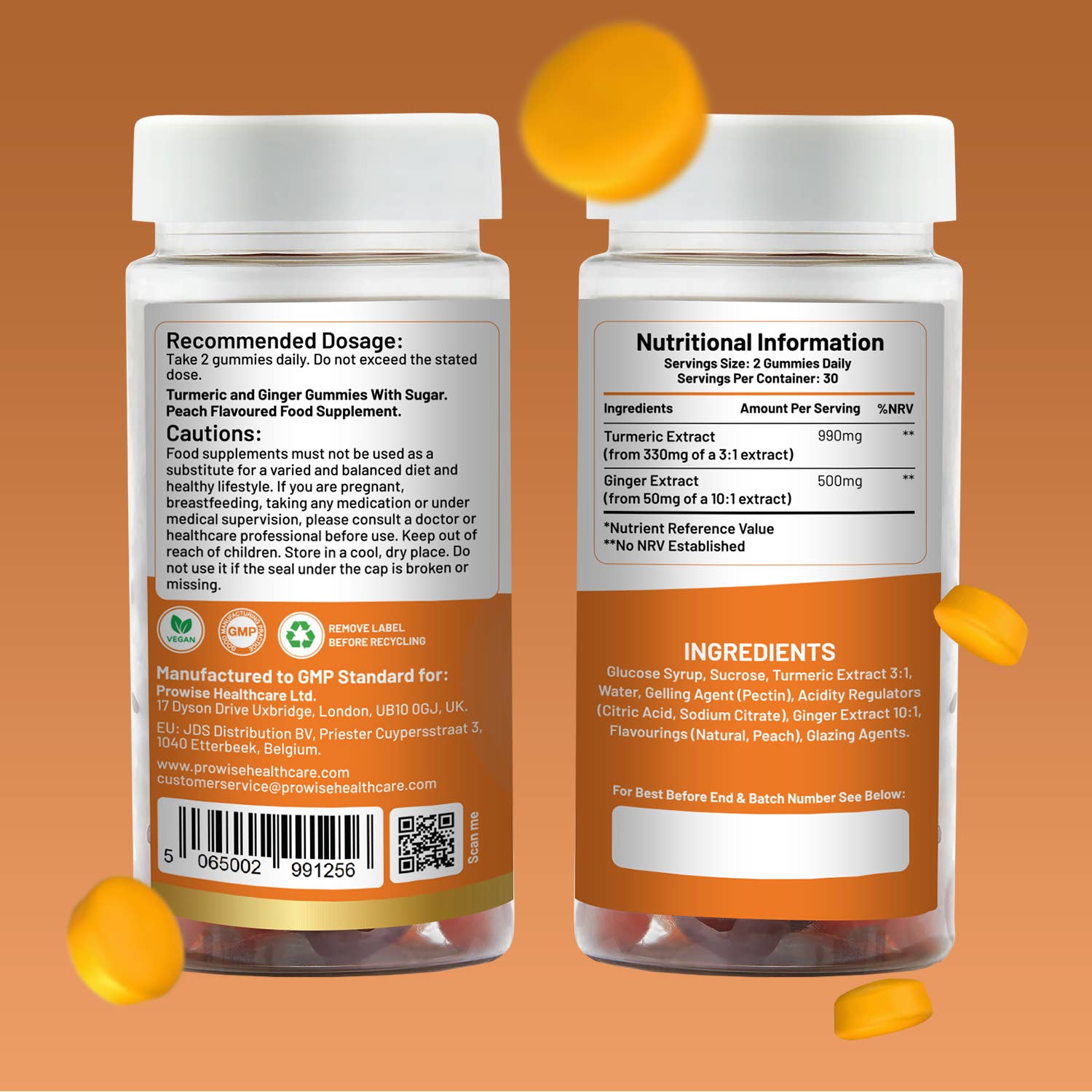 Prowise Healthcare - Wholesale Oral Supplement/Vitamin - Turmeric and Ginger Gummies | 60 Vegan Pro Gummies1