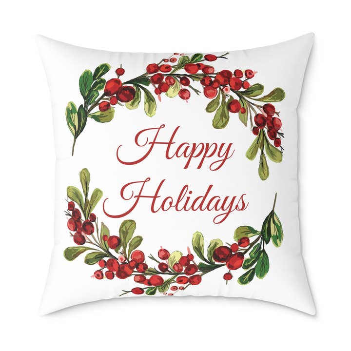 Frohe Feiertage Blumenkranz Quadratische Leinwandkissen für den Großhandel von Blue Cava